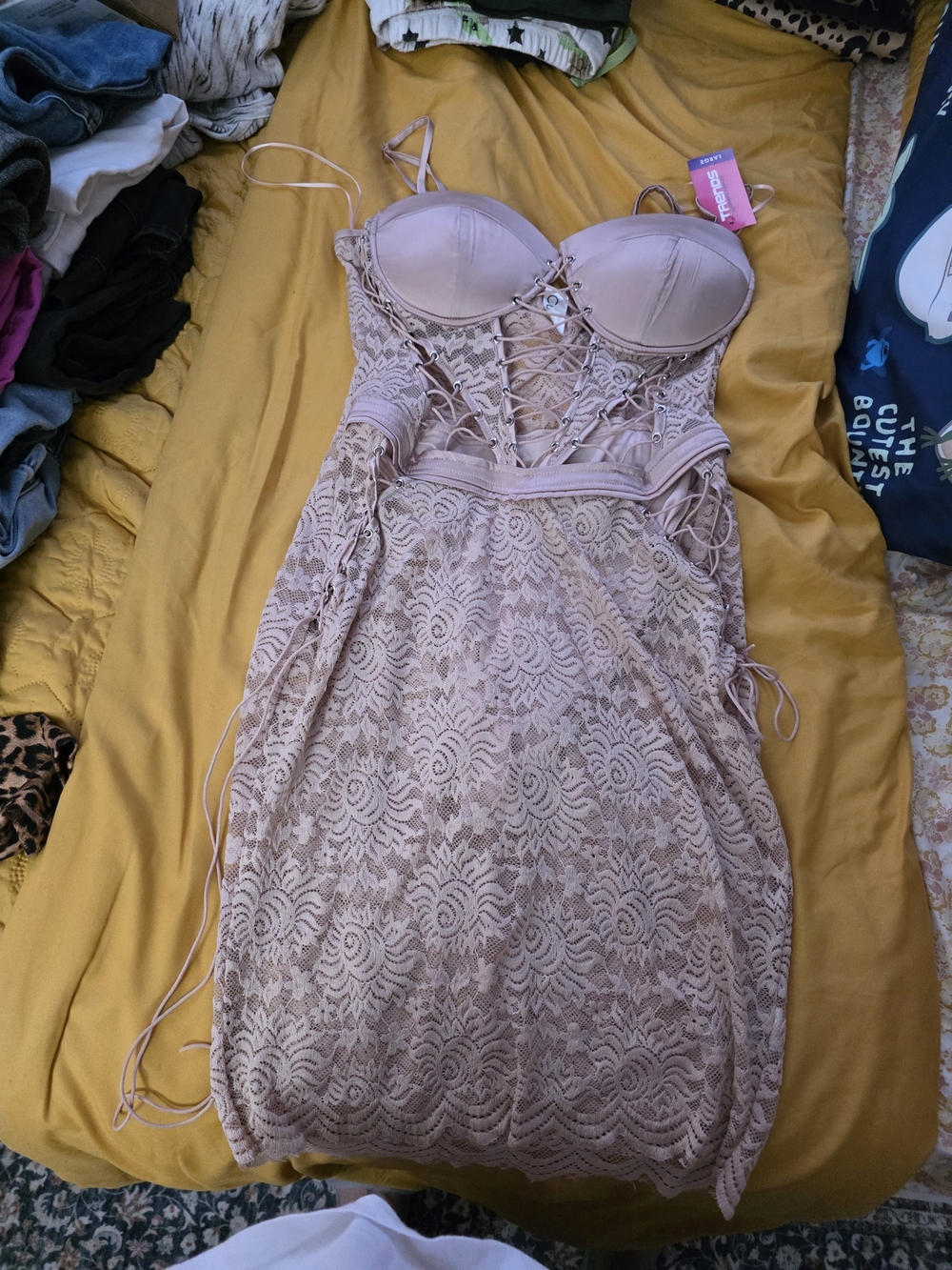 Lace-Up Nude Pink Mini Dress